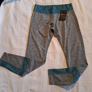 Asics women's size Medium gray & teal Thrmopolis tight, New